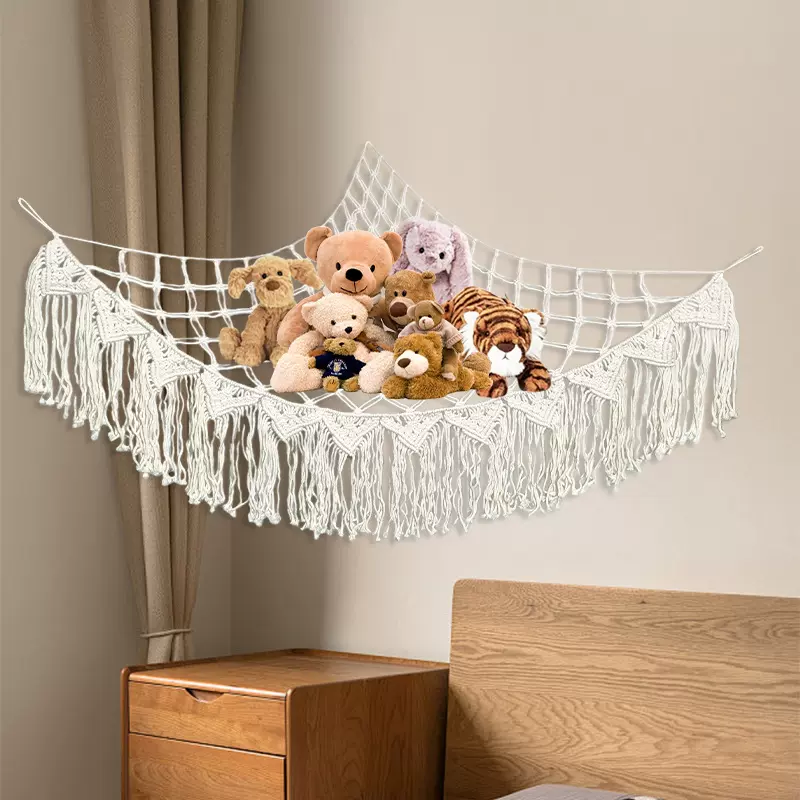 三角网兜毛绒玩具网兜收纳置物袋编织公仔吊床背景墙装饰墙面壁毯