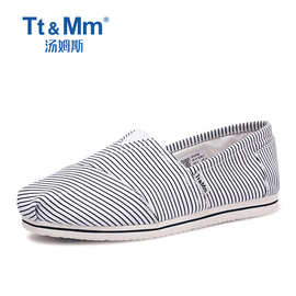 Tt&Mm/汤姆斯女鞋夏季条纹玛丽帆布鞋平底休闲懒人一脚蹬布鞋