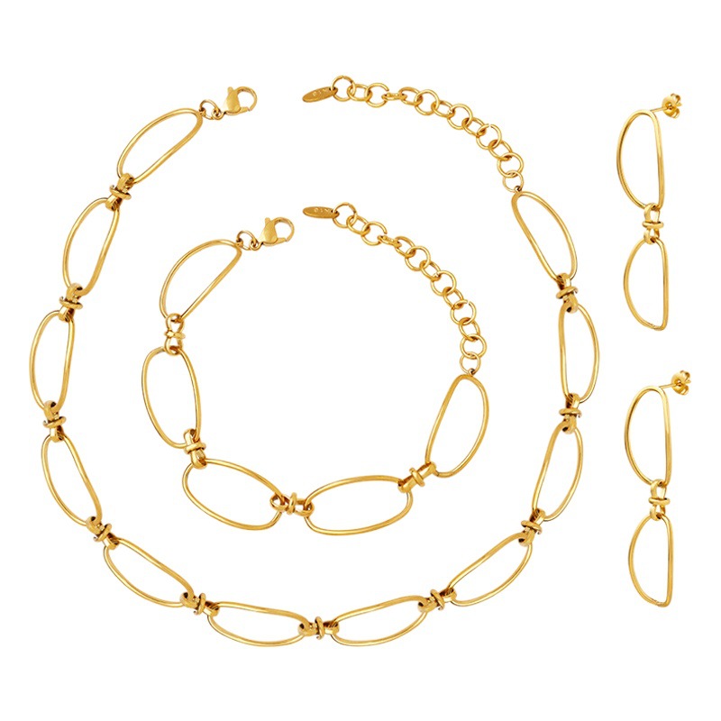 Francés ins estilo oval arco hebilla collar Titanium acero 18K oro pulsera pendientes joyería traje niñas regalo