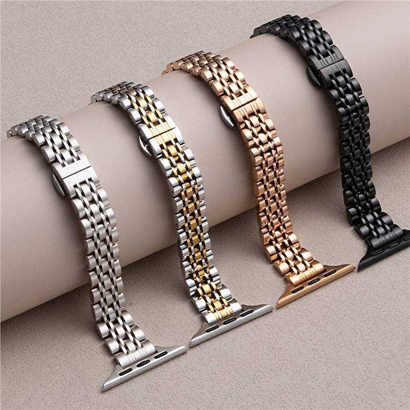 For Apple Watch Iwatch Small Waist Seven Beads Solid Steel Band Butterfly Buckle applewatch Women's Strap