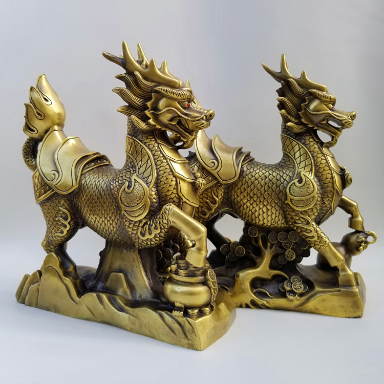 黄铜麒麟铜像瑞兽麒麟铜器神兽铜雕定工艺品家用摆件做雕塑