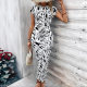 2025 Cross-Border Elegant Waist Strap Striped Round Neck Short-Sleeved Long Dress Summer Women's High-End Women's Clothing