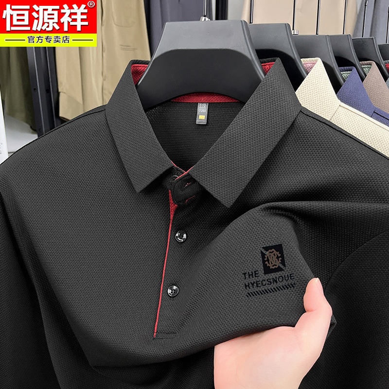 恒源祥冰蚕丝男士长袖t恤2025年春秋季商务休闲翻领polo衫男正好|undefined