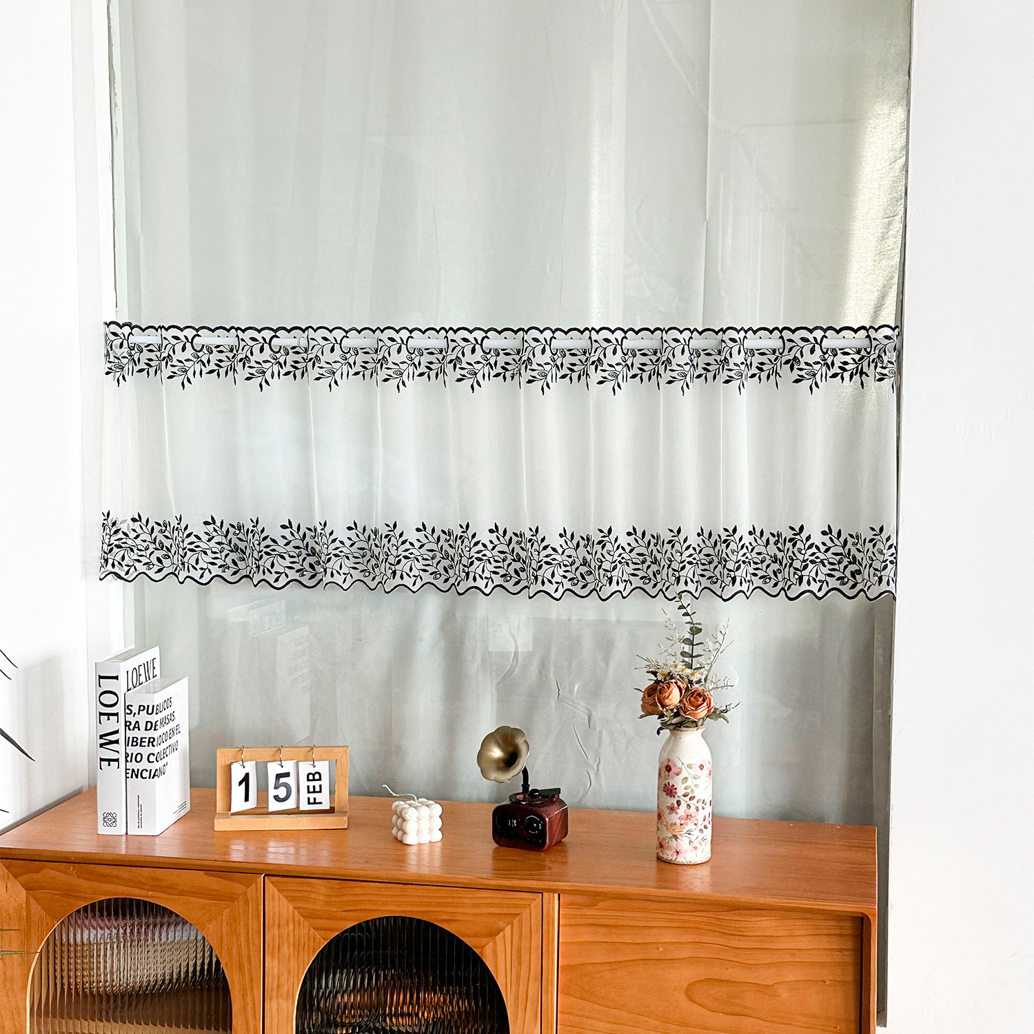 Bordado pastoral transfronterizo encaje con cuentas cortina de ventana cortina de café cortina corta media cortina cortina americana restaurante al por mayor