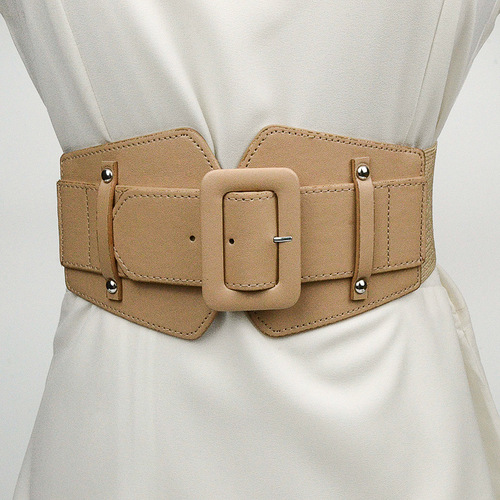 Women's Covered Buckle Elastic Belt Girdle Versatile Dress Coat Elastic Girdle Ladies Decorative Slim Waist Elastic
