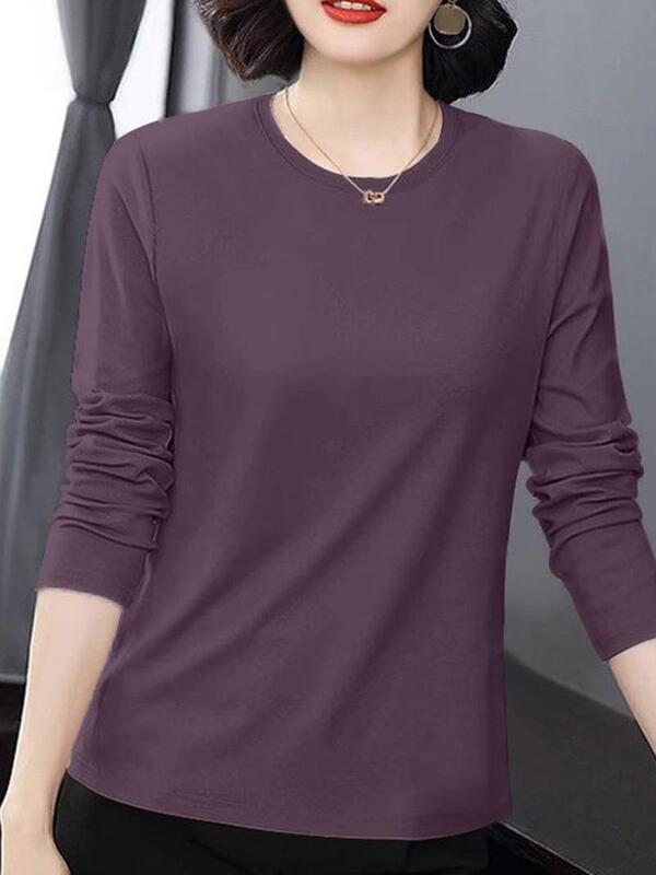 High-End Cotton Long-Sleeve Shirt for Women, Spring and Autumn Stylish Top, Base Shirt for Mothers