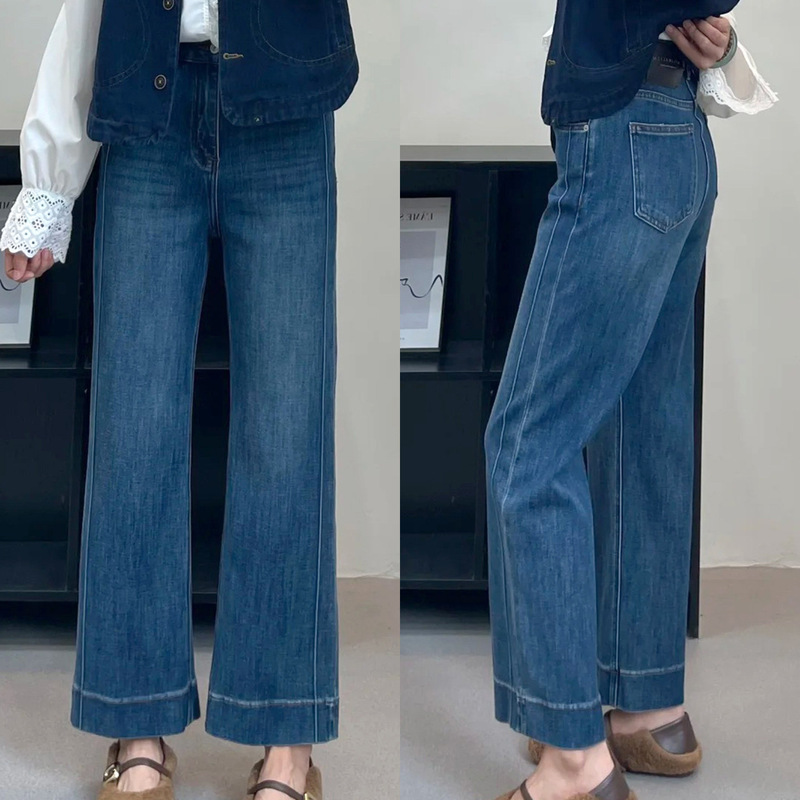 Narrow Wide-Leg Jeans for Women, Petite Size, Suitable for Pear-Shaped Body, Plus-Size, Loose Fit, Slimming, Stretchy, Cropped Straight-Leg Pants