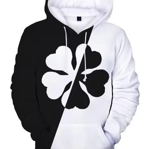 2026 New Black and White Two-Tone Four-Leaf Clover Hoodie St. Patrick's Day Print Spring and Autumn Loose-Fit Jacket 2026 New Black and White Two-Tone Four-Leaf Clover Hoodie St. Patrick's Day Print Spring and Autumn Loose-Fit Jacket
