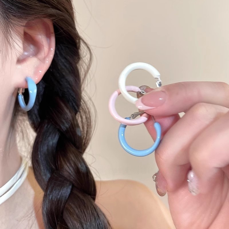 Cream-Colored Earrings, Morandi Irregular Oil-Drip Ear Hoops, Ear Clips, Spring and Summer Small Stud Accessories, Fresh and Sweet