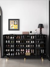 黑色复古鞋柜家用入户高级感玄关柜北欧客厅收纳柜一体靠墙储物柜