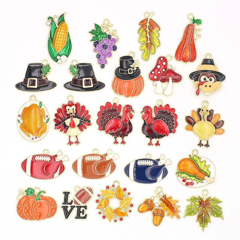 diy饰品合金滴油感恩节南瓜玉米火鸡葡萄枫叶车挂耳饰项链配件