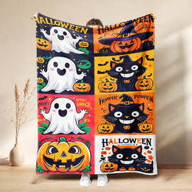 ETSY万圣节法兰绒毛毯家居Halloween可爱幽灵南瓜办公室午睡毯子