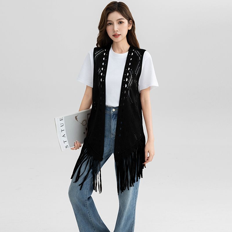 Spring/Summer 2026 European and American New Fashion Thin Tassel Vest Slim Fit Sleeveless Hollow-Out Tank Top for Women Trendy