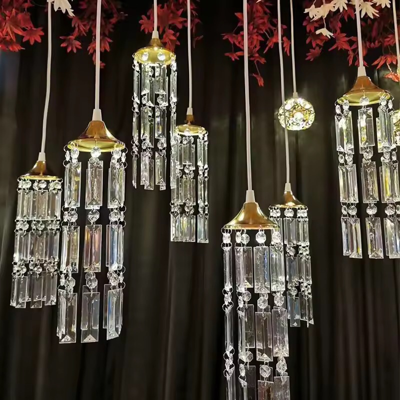 Wedding 10-Head Crystal Ice Bar Chandelier Ceiling Crystal Lamp Acrylic Luminous Decoration Wedding Hall Pendant Layout