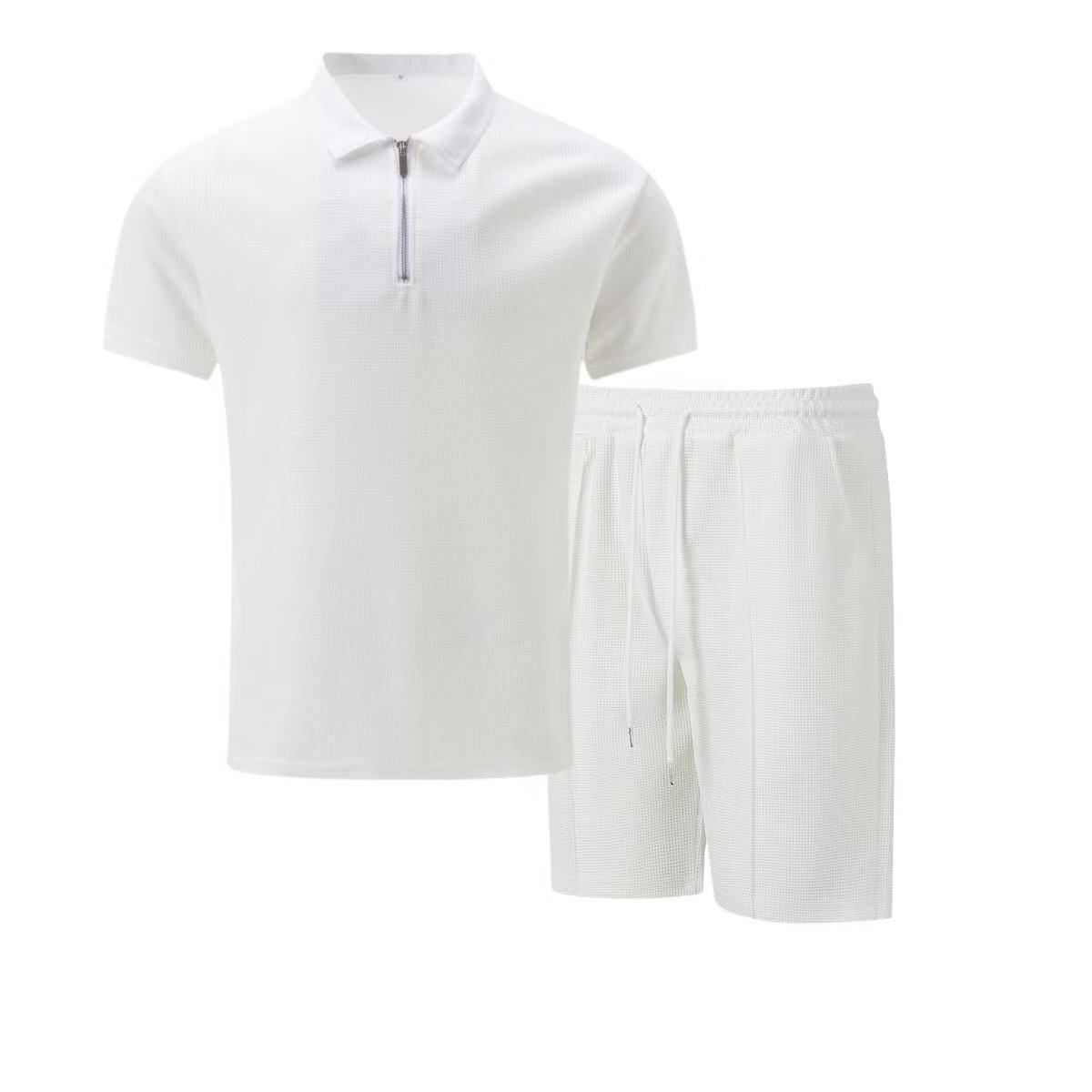 Men's Summer Waffle Texture T-shirt And Shorts Casual Set_voghion.com
