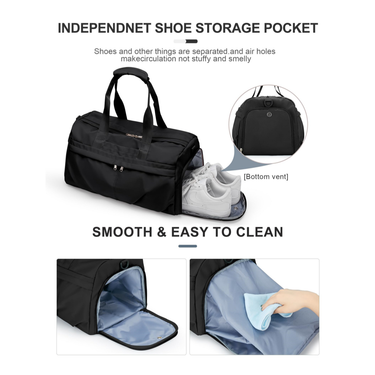 Bolsa de gimnasio unisex con compartimento para zapatos, bolsa de deporte, impermeable, para viajes y yoga_voghion.com