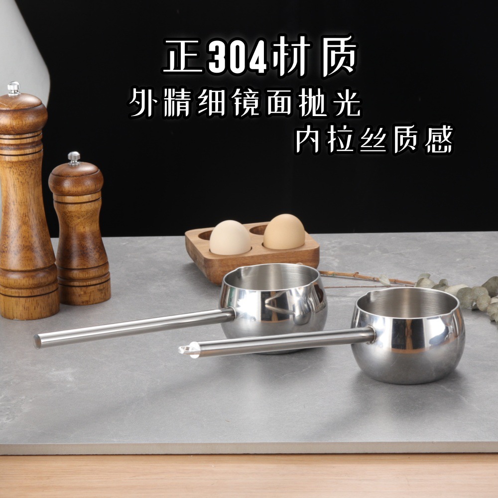 Fábrica de comercio exterior D 304 de acero inoxidable pequeña olla de aceite caliente olla de leche gruesa olla de aspersor de aceite largo hotel