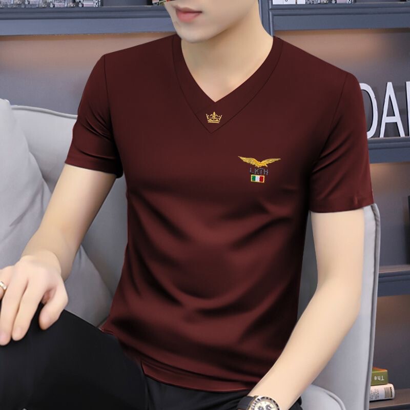 Source Manufacturer Summer V-Neck Breathable Men's Short-Sleeved T-Shirt Sports Ice Silk Half-Sleeved Casual Large Size T-Shirt Top