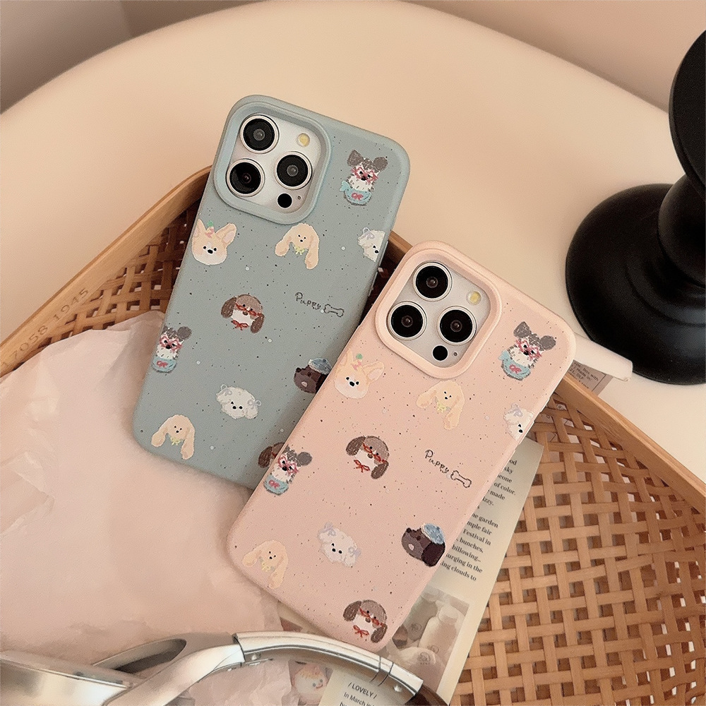 El cachorro de dibujos animados con salpicaduras de tinta de nicho se aplica a la caja del teléfono iphone15 13 Apple 16ProMax pareja 14P suave