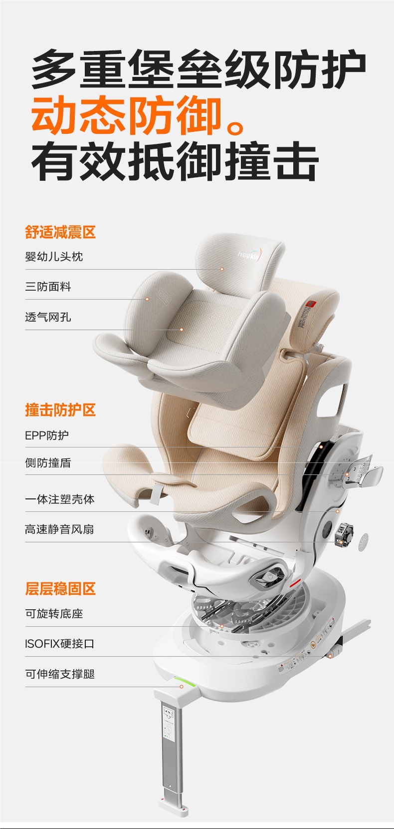 Heekin Smart Ventilation Car Kids Safety Seat Baby Baby Car Seat 0 to 12 Years Old Reclining Seat