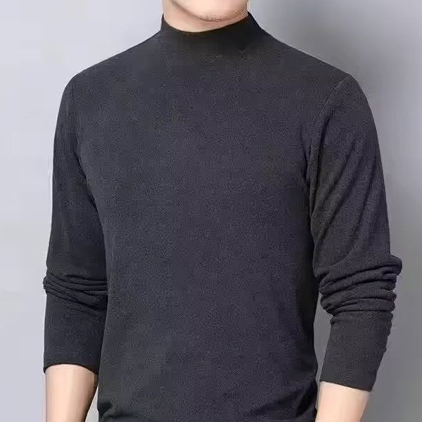 공장 도매 양면 벨벳 하프 터틀넥 긴팔 티셔츠 남성용 봄과 가을 기모 따뜻한 스웨터 바닥 셔츠 내복