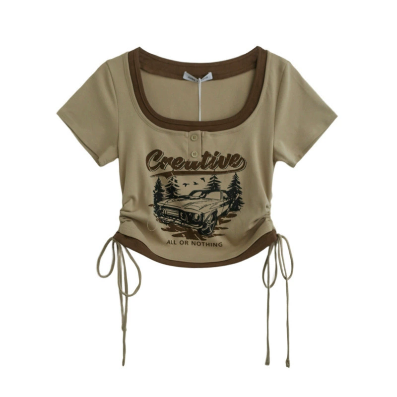 Летний новый стиль BM American Retro Spicy Girl, короткий тонкий короткий комплект из двух частей с принтом.