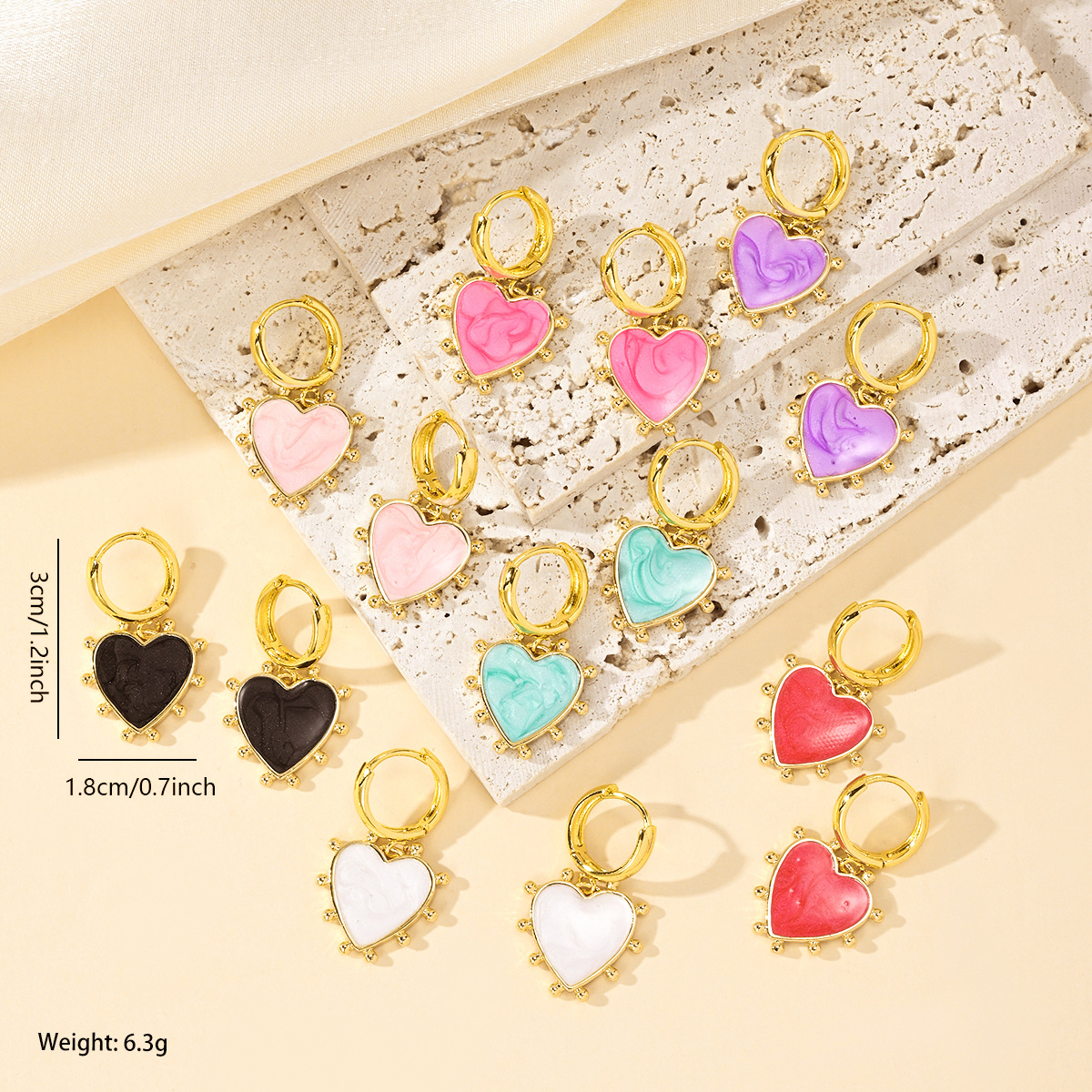 Copper Ear Needle Material 1 Pair Sweet Classic Style Heart Shape Copper Charm Sleeper Hoop Earrings