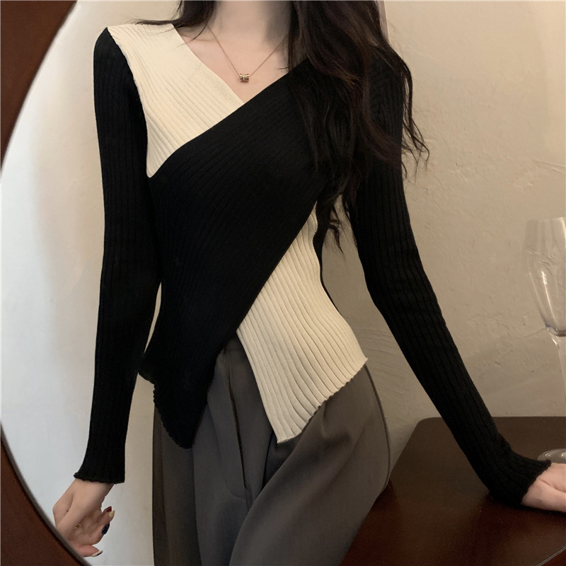 Aria Basics Women's Slim Fit V-neck Knit Pullover European Style_voghion.com