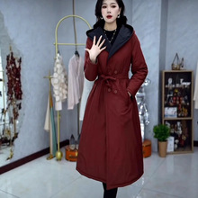 双面双穿中长款棉服女2025年冬季新款收腰系带时尚洋气高级感外套