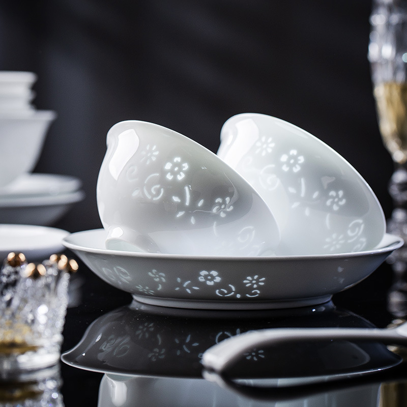 Jingdezhen High White Porcelain Exquisite Dishes and Dishes Parts DIY High-grade Underglaze Color Tableware Pure White Rice Bowl Dish Combination Jingdezhen High White Porcelain Exquisite Dishes and Dishes Parts DIY High-grade Underglaze Color Tableware Pure White Rice Bowl Dish Combination