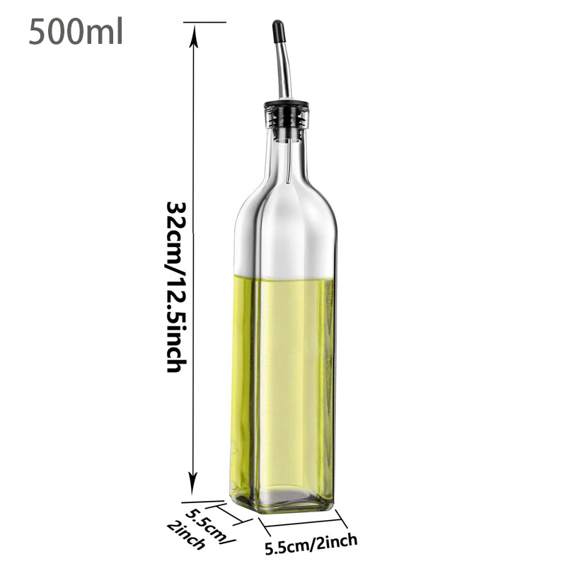 Botella de aceite de vidrio Amazon 500ml dispensador de olla de aceite de oliva verde oscuro Juego de botella de vinagre transfronterizo