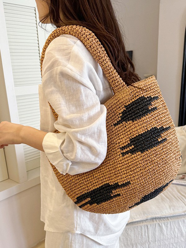 Bolsa de paja de gran capacidad para mujeres verano 2026 nueva moda de paja de hombro bolsa de brazo de vacaciones en la playa bolsa