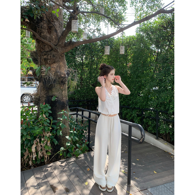 JMSHOP 松弛玩家 超柔天丝棉麻裤子女春夏松紧抽绳直筒宽松休闲裤|undefined