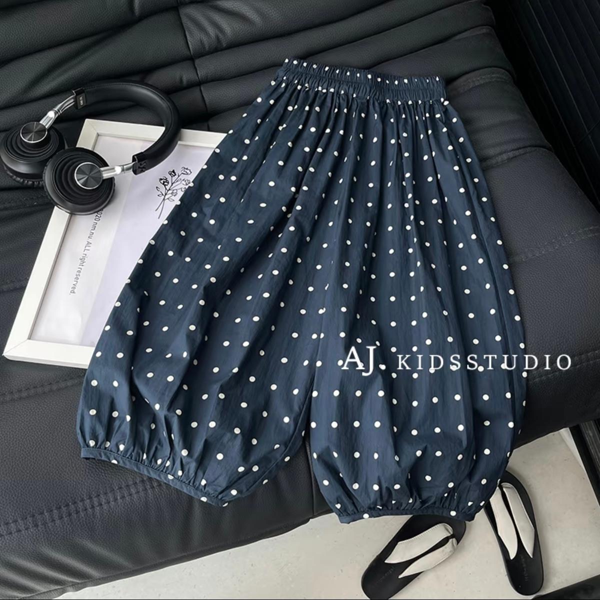 Korean Children's Clothing Children's Summer Contrasting Polka Dot Bloomers 2025 Male and Female Baby Thin Breathable Casual Nine-Point Pants