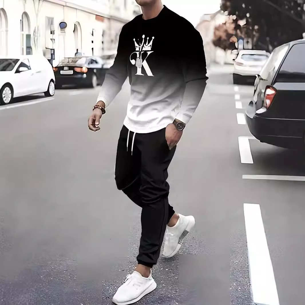 Nuevos productos de primavera EBAY AliExpress Amazon Traje de ocio deportivo para hombre Pantalones de suéter de cuello redondo con estampado 3D