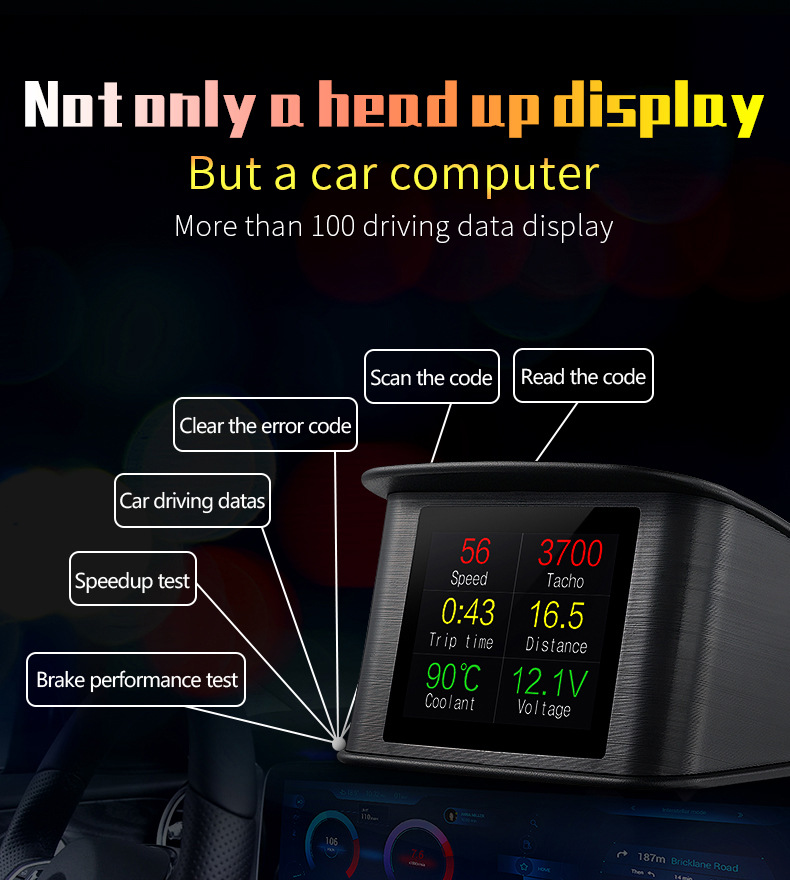 HUD Head-Up Display P10 Car LCD Speedometer Turbo Pressure OBD2 Multifunctional HUD Instrument