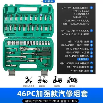 ratchet household repair kit in – Mühərrik tənzimləmə alətləri - 46-piece-auto-repair-tool-set-professional-grade-green-box