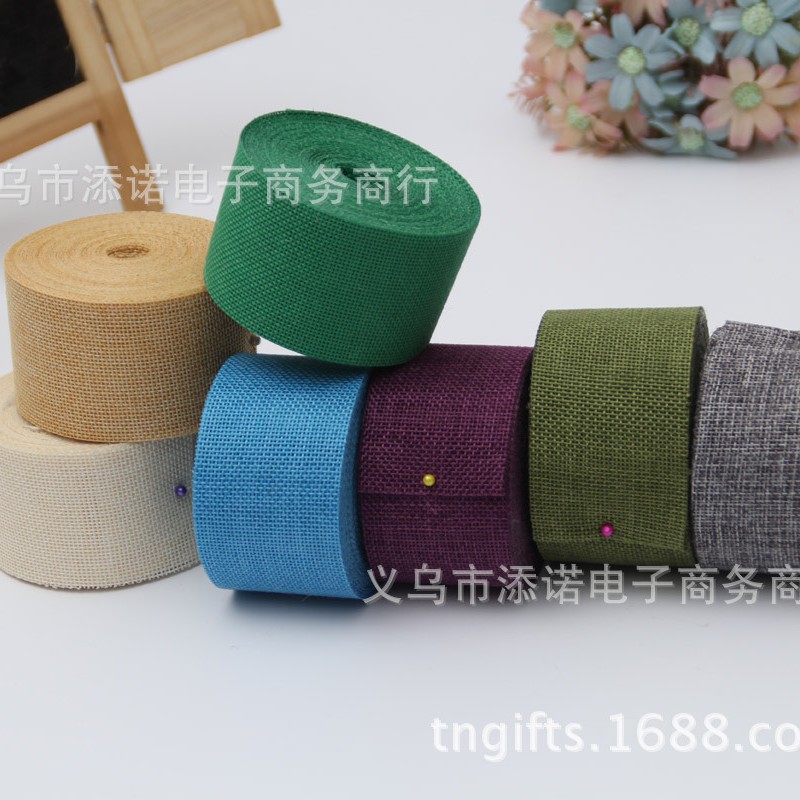 Comercio exterior de imitación de lino cinta de lino rollo de bricolaje hecho a mano de Navidad decoración de la boda cinta directa de fábrica 17 colores