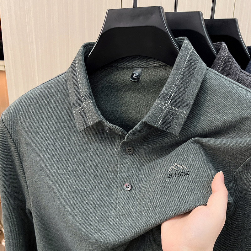 Áo polo nam dài tay cổ bẻ phong cách trung niên — Màu xanh da trời