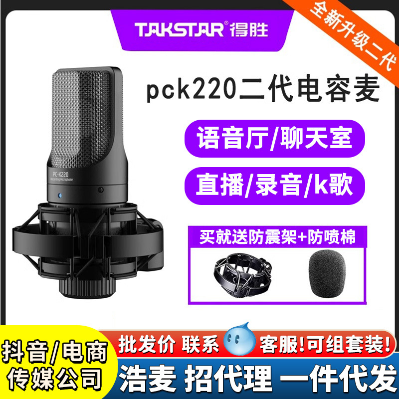 Takstar/得胜PCK220二代电容麦克风网课语音厅直播唱歌录音话筒