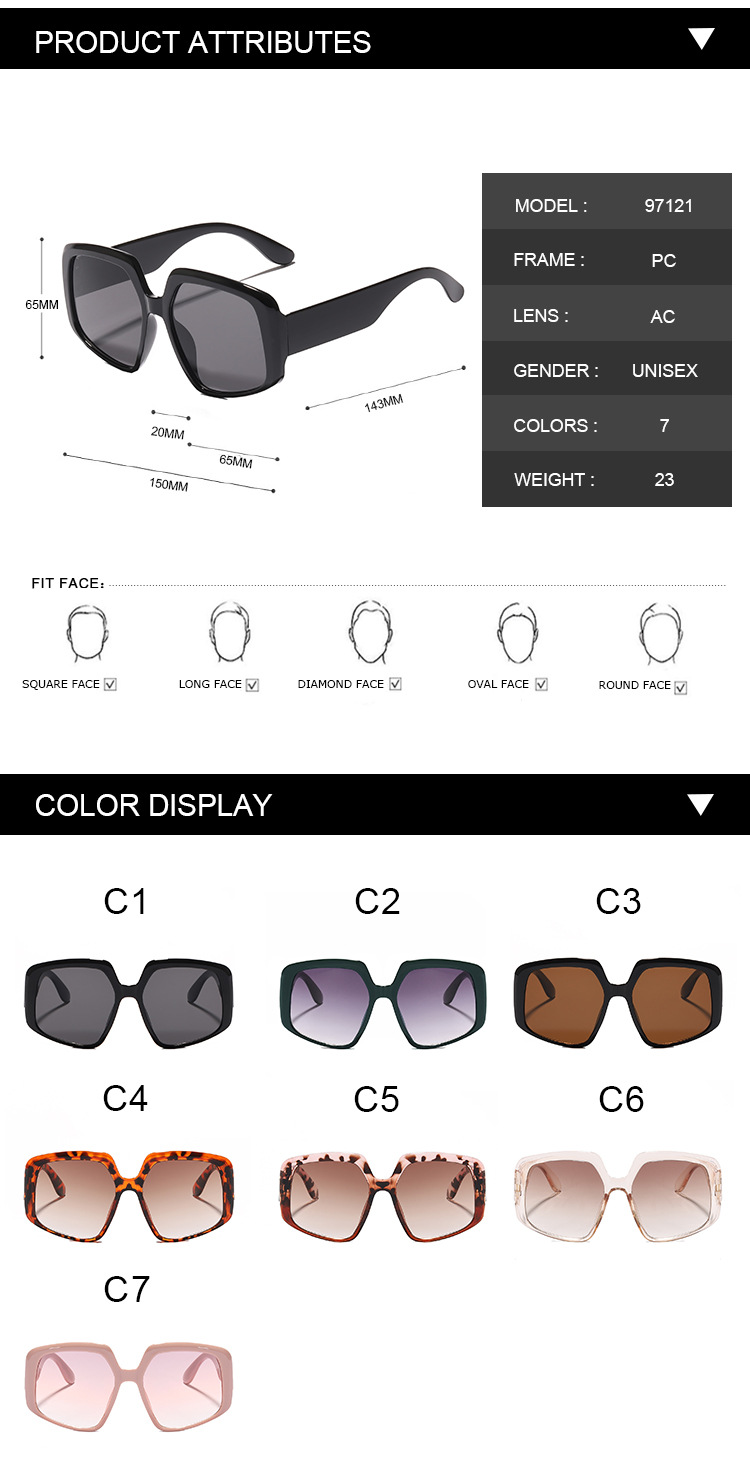 Streetwear Solid Color Pc Square Full Frame Women's Sunglasses display picture 1