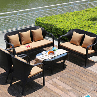 Outdoor Rattan Sofa Garden Courtyard Double Rattan Chair Rattan Art Indoor and Outdoor Outdoor Hotel Modern Living Room Rattan Table and Chair