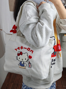 Cute Niche Aesthetic Canvas Tote Bag Cartoon Embroidered Shoulder Bag Large Capacity Commuting Convenient Handbag for Women