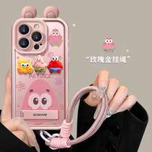 派大星公仔支架挂绳适用苹果16手机壳15pro可爱卡通13磨砂硅胶14