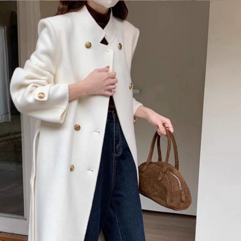 Metal Double-Breasted Belted Woolen Coat Image 2