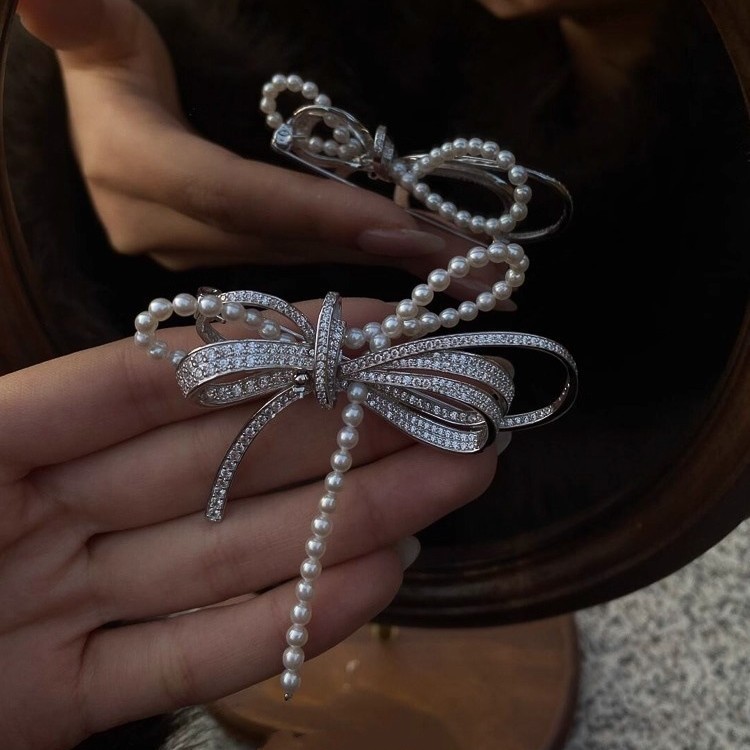 Elegante Schleifenbrosche Mit Perlen Und Strass Im Vintage Stil_voghion.com