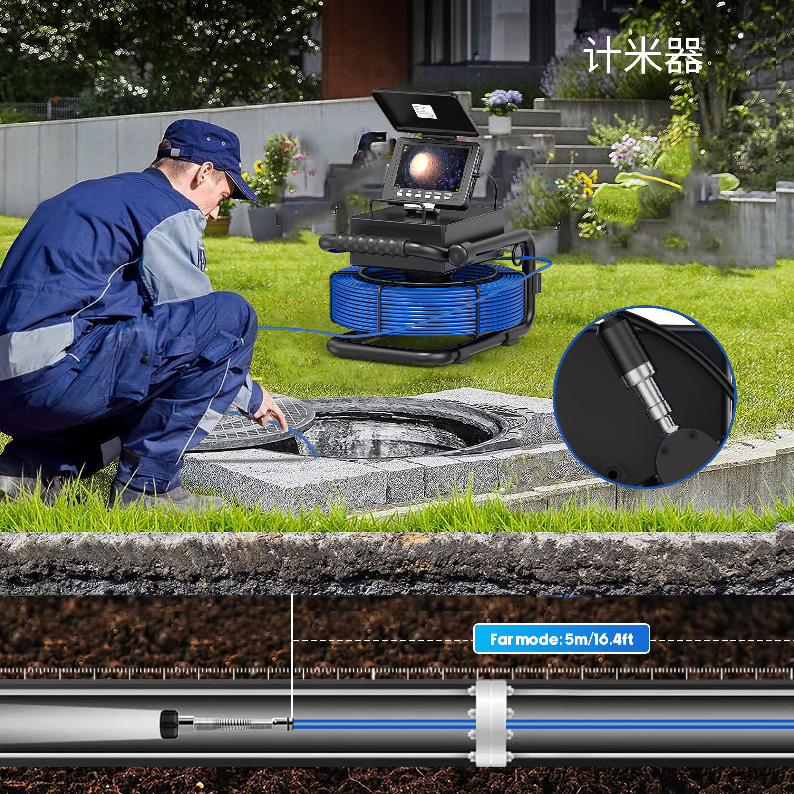 5 mm Kabelendoskopkamera mit hoher Auflösung zur Inspektion und Reparatur, wasserdicht, Industrierohrleitung-Detektion, 5-Zoll-Drehbildschirm