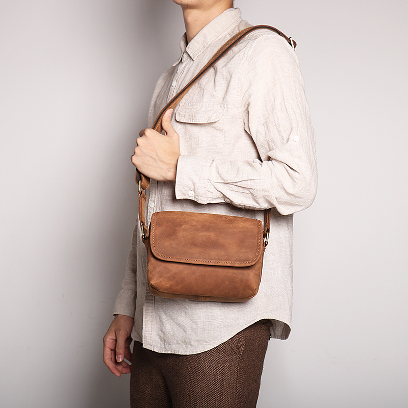 Comercio exterior nuevo loco caballo cuero retro bolso de los hombres de cuero genuino bolso de hombro de los hombres bolso bandolera de las mujeres de gran capacidad iPad pequeño bolso cuadrado