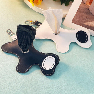 Outdoor walking dog excrement bag storage bag portable pet leather dog stool bag bone shape dog stool bag dispenser