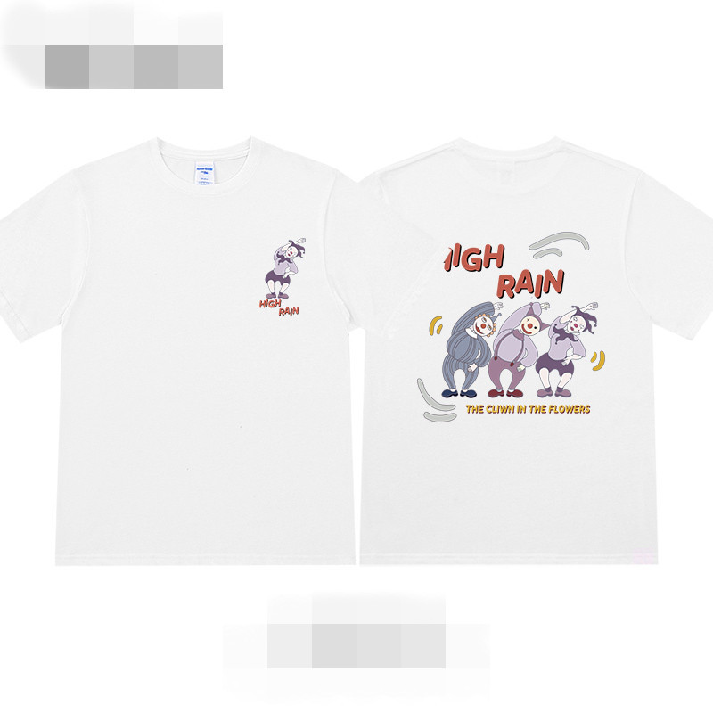 夏季新款小丑印花白色短袖体恤男女美式慵懒风T恤男式T恤休闲批发